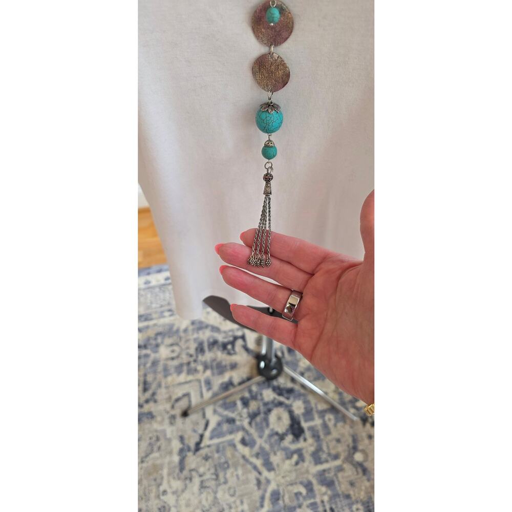 Boho, Southwestern Y-Lariat Turqoise Colored Beaded Necklace - Picture 3 of 5